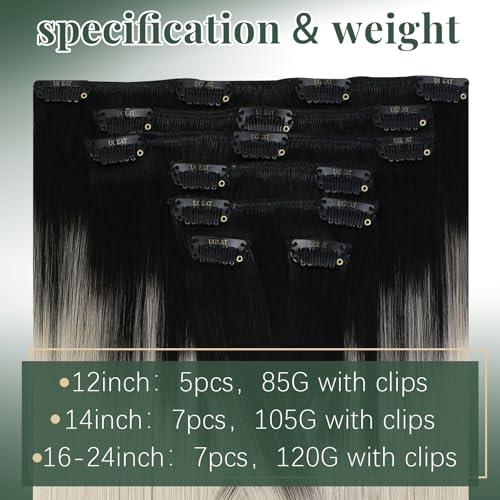 Image of Ugeat Blonde Hair Extensions Clip in Ombre 20 Inch 7pcs 120g for Party | Clip in Human Hair Extensions , Natural Black Ombre Platinum Blonde , Hair Clip on Extensions Easy Application