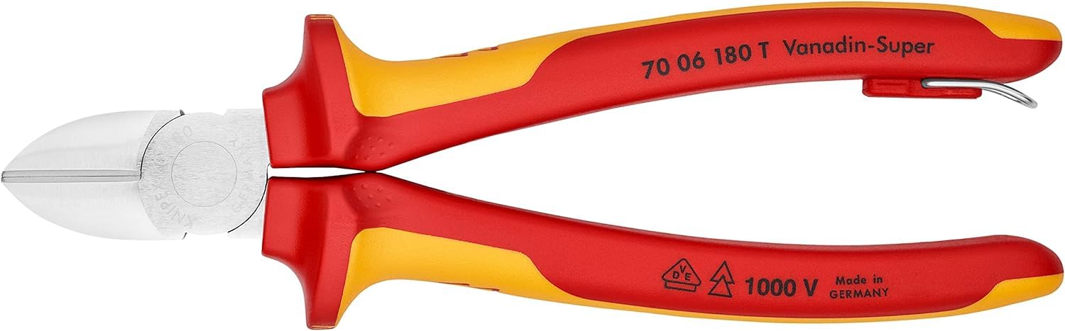 KNIPEX Tronchese laterale in blister cromata isolante con manici rivestiti in materiali bicomponente, collaudati VDE; con anello di, 70 06 180 T BK