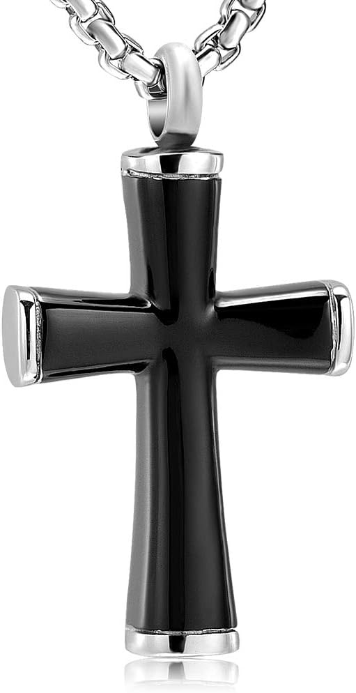Cross Cremation Necklace for Ashes Stainless Steel Crucifix Memorial Urn Jewelry for Women Men Keepsake Pendant