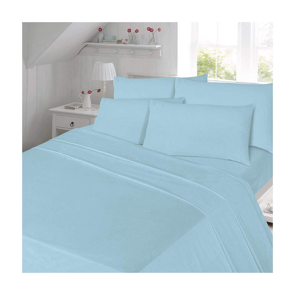De Lavish Aqua 100% Egyptian Cotton Flat Sheet 200 Thread Count Deep Double Size Bed Plain Dyed Bedding,