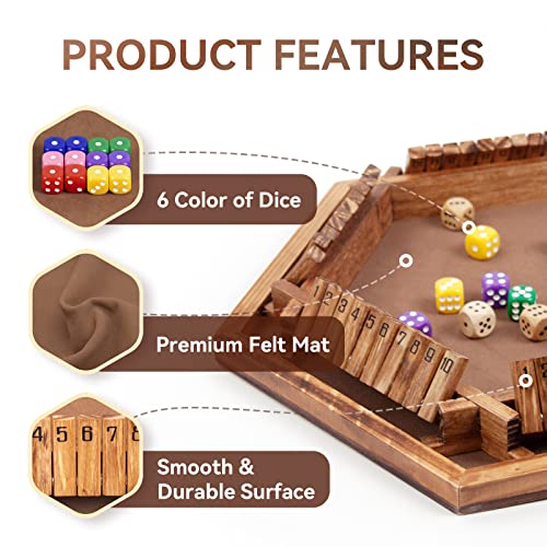 Wood City Shut The Box Game Wooden For 2-6 Players, Close The Box Math Game For Kids Adults With 16 Dice, 6 Way Tabletop Quick Board Game For Family Friends 3+ Years Old In Classroom, Party Or Pub #TOP3