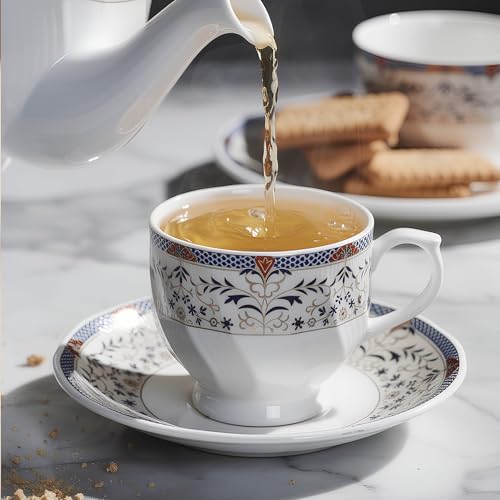 Image of U.P.C. Kettle Set /Tea Set with Saucer of 15 Pcs (1 Kettle + 6 Saucers+ 6 Cups +1 Milk Pot + 1 Sugar Pot) (KettleSet- TS03)