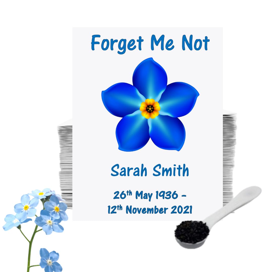 50 Funeral Forget Me Not Seed Packets – Personalised Remembrance Favour • Memorial Condolence Gifts for Guests • Celebration of Life Keepsake (Single Flower Design)