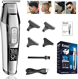 KEMEI Men's LCD Display Baldheaded Hair Clipper Professional Beard Hair Trimmer Tools Cordless Electric Haircut Cutter Machine Rechargeable Edger