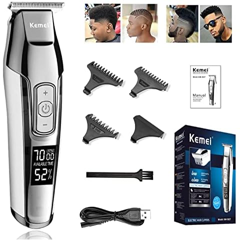 KEMEI Men's LCD Display Baldheaded Hair Clipper Professional Beard Hair Trimmer Tools Cordless Electric Haircut Cutter Machine Rechargeable Edger Cover