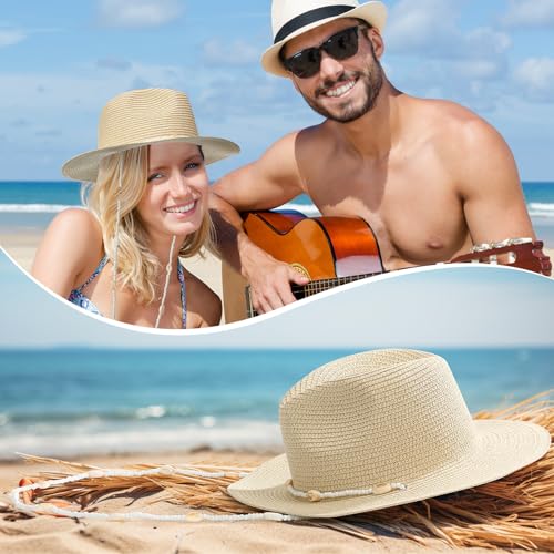 Sombrero de playa femenino beige con ala ancha miniatura 6