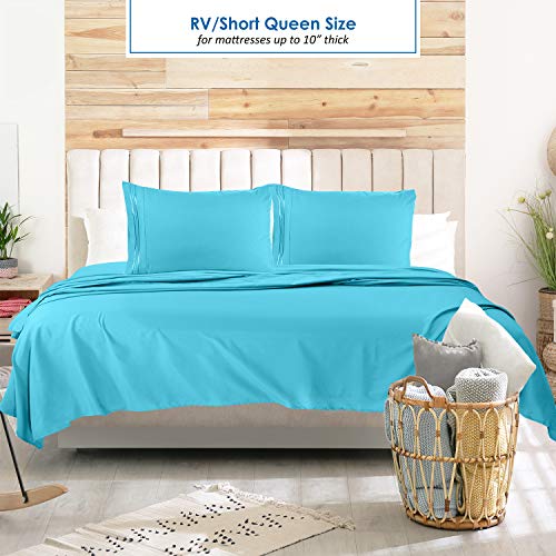 Nestl Bright Blue Short Queen Sheets for RV, Hotel Luxury RV Queen Sheets Set, 6 Piece Fitted Bed Sheet Set and Pillowcases, Super Soft, Wrinkle-Free, and Breathable Camper Bedding