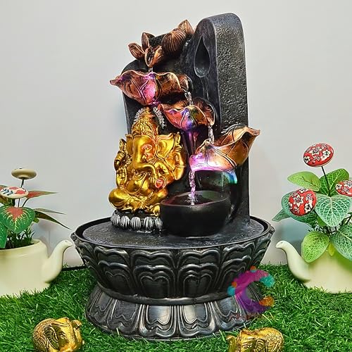Image of Craftisana Decorative Water Fountain for Home Decor, Office, Indoor & Outdoor, Garden, Puja Room, Vaastu, Reception, Spa, Gifting. (Golden Ganesh), Polystone
