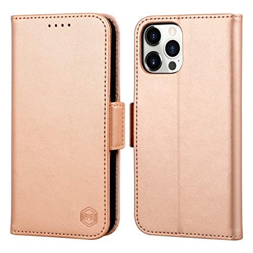 Hohosb Funda iPhone 12 Pro,Funda Piel para iPhone 12 Premium Flip Billetera Funda de Cuero[3 Ranuras para Tarjetas][Función de Soporte][Cierre magnético] iPhone 12 Pro/12 5G (6.1'')-Dorado Cover