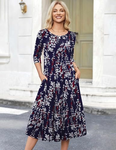 Image of HOTOUCH Women's 3 /4 Sleeve A-line and Flare Midi Long Dress