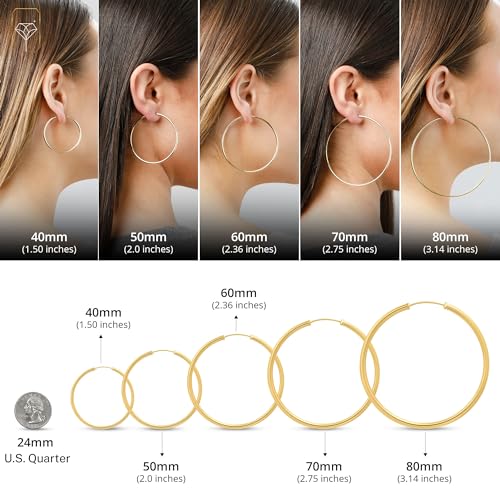 MAX + STONE Solid 14k Gold Hoop Earrings for Women | 2mm Tube, Flex Continuous 33mm (1.3 Inch) Diameter Large4