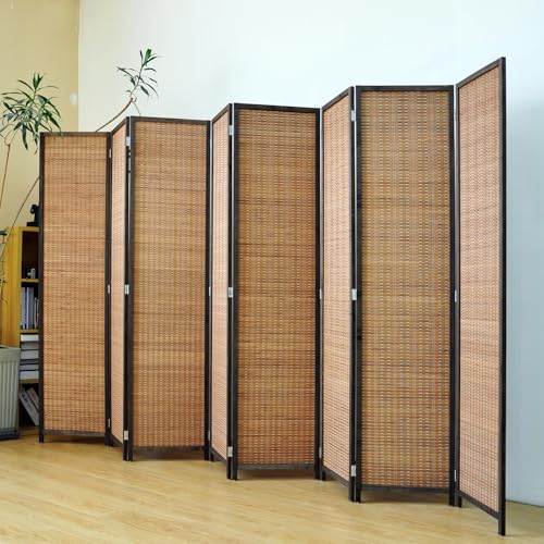 8 Panel Room Divider Screen,5.6 FT Tall Bamboo Room Divider Folding Privacy Screen,Freestanding Room Divider for Room Seperation,Brown