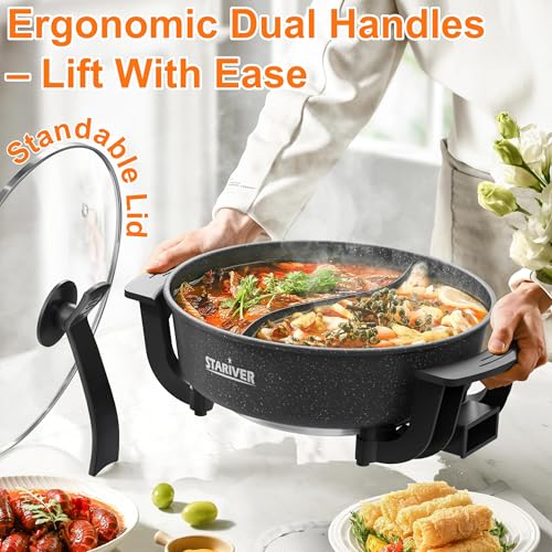 Stariver 6L Electric Hot Pot with Divider - Dual-Flavor Fondue & Shabu Shabu Pot, 1360W with 5-Temp Control, Non-Stick & BPA-Free, Perfect for Family Dinners & Parties - Image 6