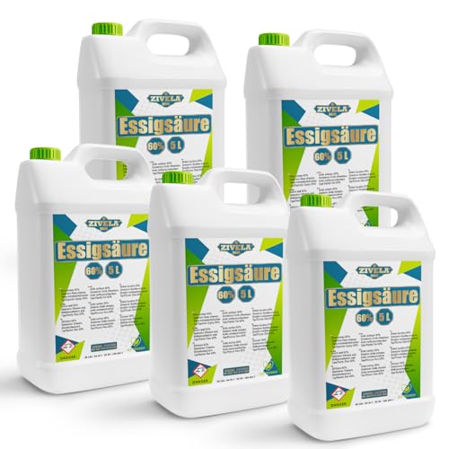 25 l d'acide acétique 60 % de qualité supérieure | 5 x 5 l d'essence de vinaigre 60 % de qualité alimentaire 25 kg | Vinaigre de haute pureté pour des applications...