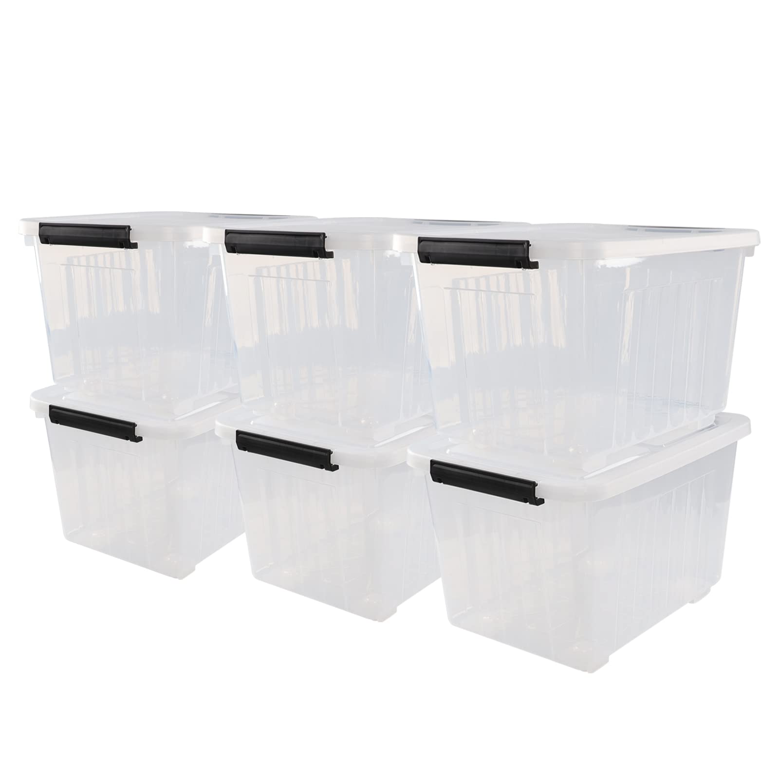 Hokky 30 Liter Plastic Latching Box, Clear Storage Box with Wheel Set of 6