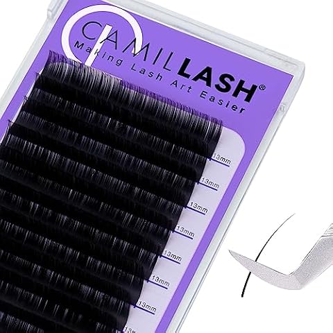 Camillash Cashmere lash extension,Russian Volume Lash Tray Supplies,Single Individual Mink Eyelash Extensiones Case Matt Black(0.07/13MM/C-Curl) Cover