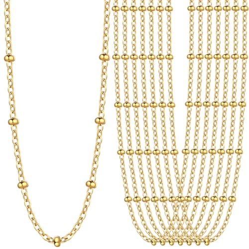 24PCS Gold Cable Satellite Necklaces for Jewelry Making 1.5MM 18K Gold Plated Stainless Steel Cable Link Chains Bulk for DIY Necklace by AILPIWE - Used condition - US$23.67