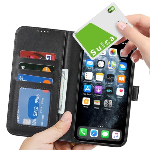 Image of for iPhone 11 Pro Max Case Wallet with Card Holder,for iPhone 11 Pro Max Wallet Case for Women Men,PU Leather Shockproof Magnetic Buckle Stand Flip Phone Case-Black