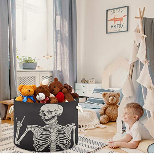 Image of visesunny Storage Basket Funny Human Skeleton Nursery Hamper Basket Clothes Toy Storage Organizer Bin Box Collapsible Laundry Bag for Kid Room,Playroom,Bathroom,Living Room,Dorm,Office
