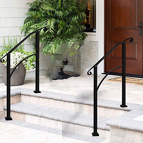 Handrails for Outdoor Steps, Black Handrail Arch,2 or 3 Steps Stair Handrail,Adjustable Outdoor Stair Railing with Installation Kit Hand Rails for Outdoor Steps