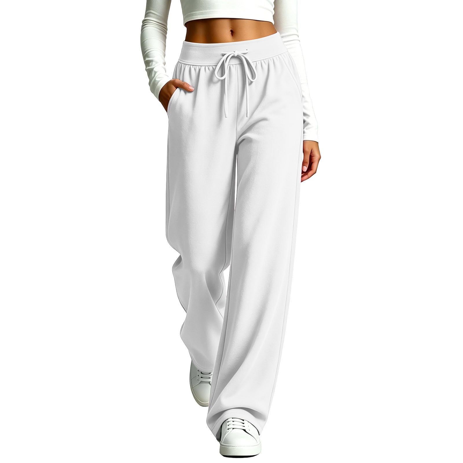 Generico Pantaloni Sportivi Donna Pantloni Cotone con Elastico in Vita Morbidi Pantaloni da Corsa con Tasche a Gamba Dritta Pant Baggy Tinta Unita Pantalone Larghi a Vita Alta per Yoga e Fitness