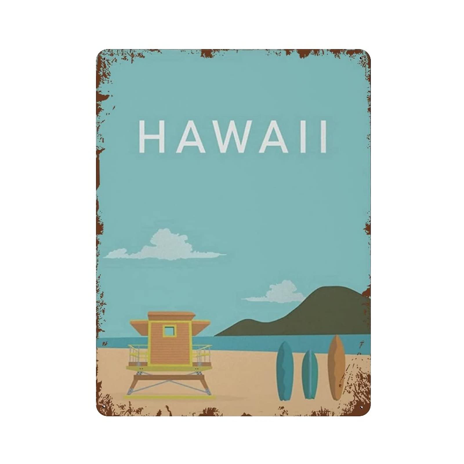 rayprint Hawaii Beach Tin Sign Metal Plaque Art Hanging Iron Painting Retro Home Kitchen Garden Garage Wall Decor 16"x12"