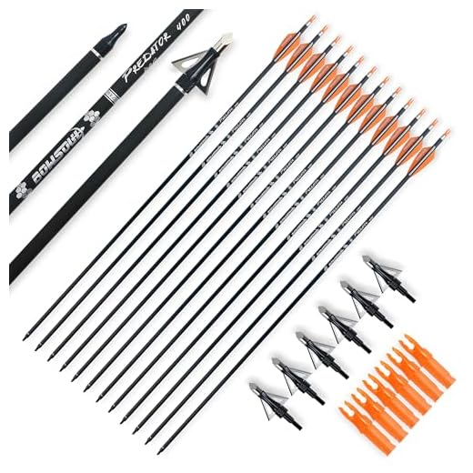 BOWSOUL 30inch Hunting Carbon Archery Arrows with 2.75” High Hardness Vanes Spine 400 for Compound Bow and Recurve Bow (Orange White&Broadheads)