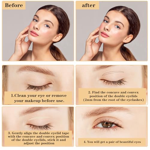 Oruola 40 Blatt Augenlid Stripes Unsichtbar,4 Type Doppeltes Augenlidband1440 Stück Eyelid Tape,Schlupflider Stripes,Augenlieder Strips Unsichtbar für Hungleichmäßige Augenlider,Hängende Augenlider