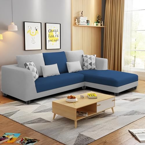 Image of Galib RHS 4 Seater L Shape Sofa Set for Living Room (Blue Grey Fabric) Premium Fabric Sofa