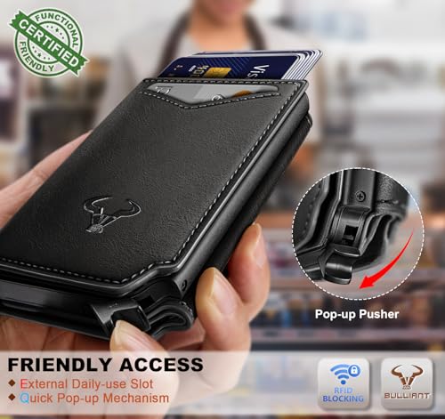 Image of BULLIANT Men Wallet Leather Wallet Card Holders Money Clip for Men 10Cards-Magnetic Flip on Metal Case