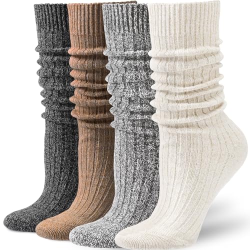 Image of Pleneal Slouchy Socks for Women Long Scrunch Sock Chunky Knit Boot Socks