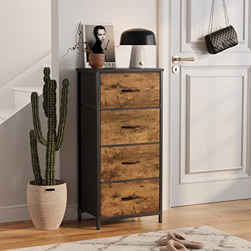 Cubiker Dresser Storage Tower, 4 Drawers Fabric Organizer Unit For Bedroom Hallway Entryway Closets, 16" Small Dresser Clothes Storage With Sturdy Steel Frame Wood Top, Rustic Wood #TOP7