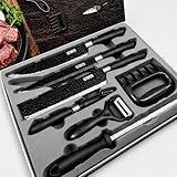 Kit Churrasco Premium 8 Peças – Conjunto Profissional de Facas Gourmet em Aço Inoxidável com Lâminas Antiaderentes e Corte Navalha (Preto)
