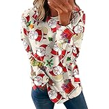 NNGOTD Herbst- und Wintermode für Damen, lässig, kapuzenloses Sweatshirt, Weihnachtsdruck, Langarm, lockerer Pullover Buchstaben (BAULMD1101B-Beige, L)