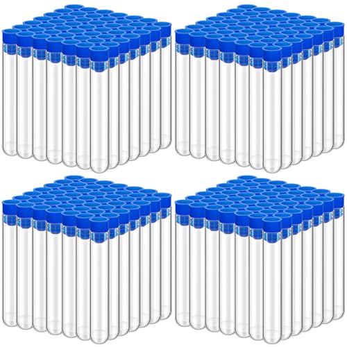 Flutesan 200 Pcs Clear Plastic Test Tubes,16 x 100 mm(10 ml),Blue