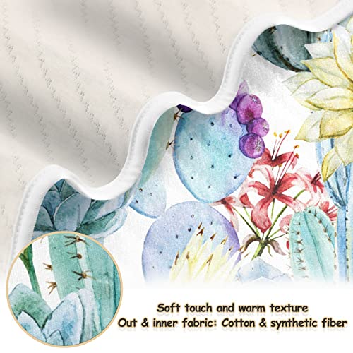 Image of Watercolor Cactus Flower Baby Blankets Soft Warm Crib Stroller Blanket for Toddler Newborn Girls Boys, 30x40in