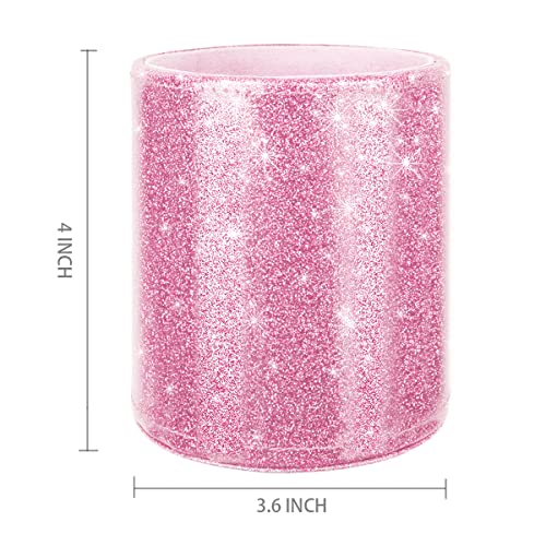Image of Glitter Pen Holder for Desk, Cute Pencil Cup Pink for Women Girls, Luxury Makeup Brush Holder Large Pu Leather Multi-Functional Organizer Cup for Office, Classroom, Home, Glitter Pink