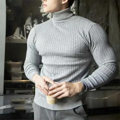 Men's Turtleneck Knit Sweater Striped Casual Warm Long Sleeve Pullover Streetwear Jumper2