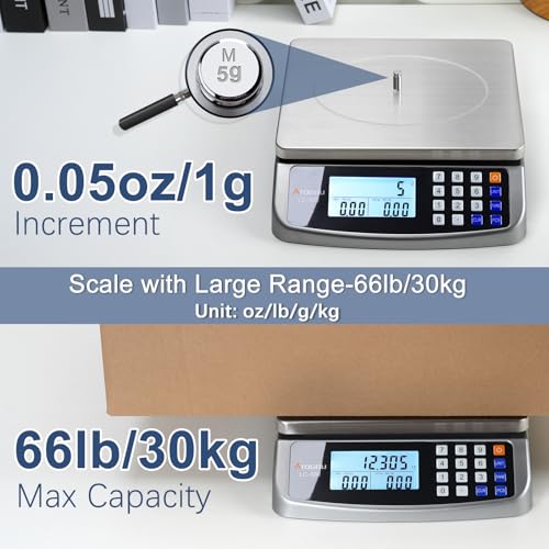 Image of Atogou 66lb Food Scale, Commercial Kitchen Scale with Price Computing, Plug-in Usable, 0.05oz /1g, 304 Stainless Steel, for Cooking, Vegetables, Farm, Industry, Counting. LC300 Grey