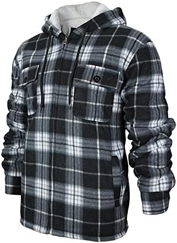 Men’s Heavyweight Flannel Fleece Lined Plaid Sherpa Hoodie Jacket