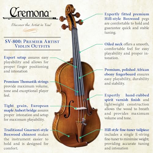 image for Cremona SV-800 Violin Bundle 4/4 Full Size – Setup, Ready to Play �