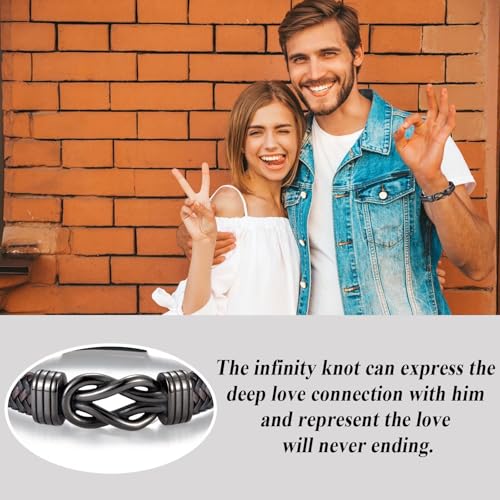 OAVOOK Husband Gifts from Wife Fathers Day Infinity Leather Bracelet for Him Jewelry for Birthday, Christmas, Anniversary — view 4