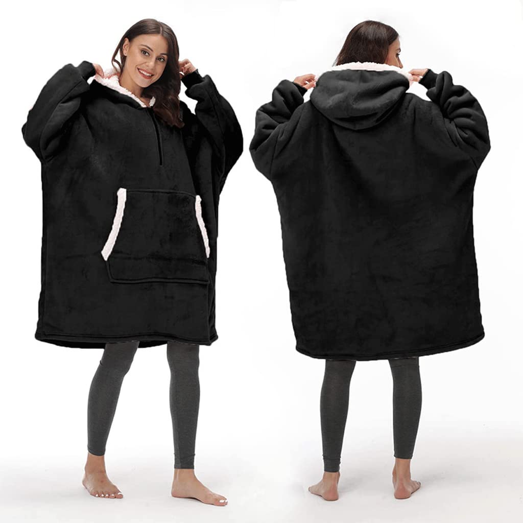 Pyjama à fermeture éclair en flanelle sweat à capuche noir unisexe