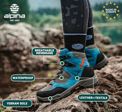 Alpina® HIKER Men’s Boots – Lightweight Ankle High Waterproof Hiking Shoes with Alpitex Breathable Membrane, Slip Resistant Sole, Suede and Fiber Upper, Comfortable Outdoor Footwear, Made in Europe2