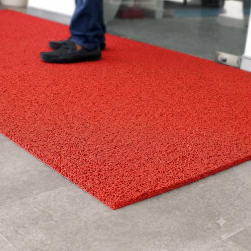 Image of TIB Cushion Noodle Mat for Home Entrance | Heavy Duty Anti-Slip Washable PVC Floor Mat for Bathroom, Kitchen, Bedroom & Office | Water Absorbent Indoor Outdoor Door Mat (Red, 16x24 INCH)