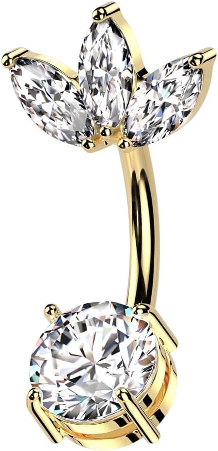 Pierced Owl 14GA 316L Stainless Steel CZ Crystal Marquise Fan Top Belly Button Ring