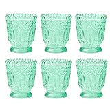 Koyal Wholesale Vintage Glass Candle Holder - Mint Green Tea Light Candle Holders - Mint Green Party Decor, Kitchen Decor, Weddings & Birthdays Easter Decorations for Table - 3 X 2.75 (Pack of 6)