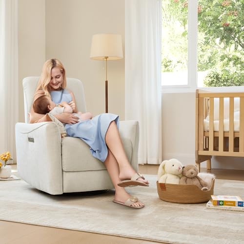 CHITA Power Recliner Chair Swivel Glider, FSC Certified Upholstered Living Room Nursery Reclining Sofa Chair with Lumbar Support, Linen - Image 3