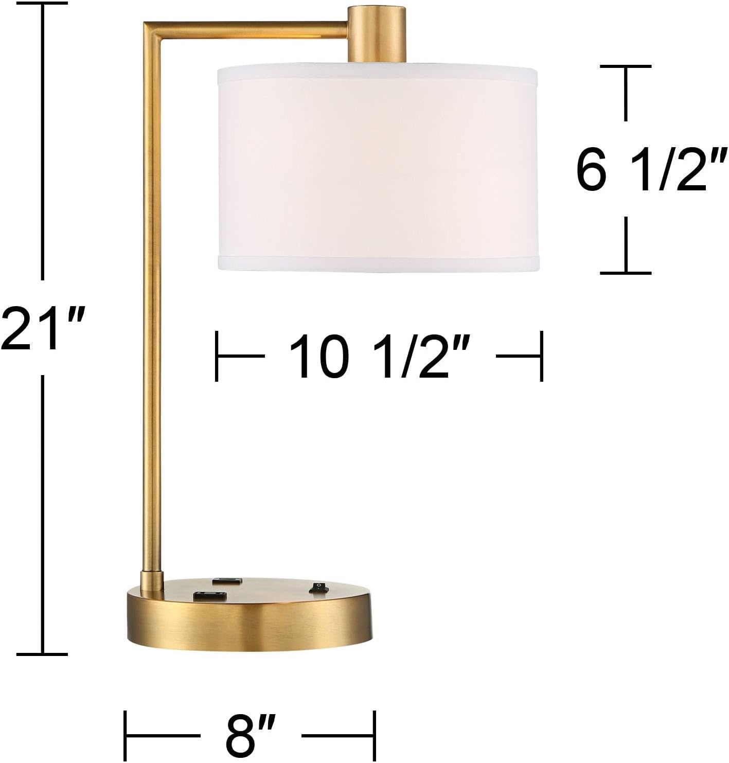 360 Lighting Colby 21" High Small Modern Desk Lamps Set of 2 USB Port AC Power Outlet Antique Gold Finish Metal White Shade Home Office Living Room Charging Bedroom Bedside Nightstand House Reading