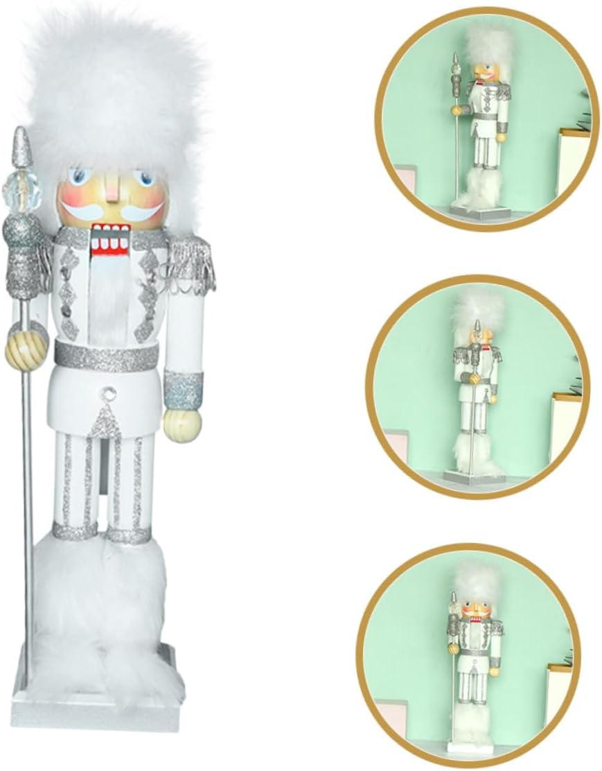 Christmas Nutcracker Figurine Wooden 35cm White Nutcracker Ornament Christmas Tabletop Decor Holiday Home Party Decoration